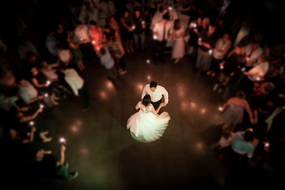 wedding couple dancing at their party